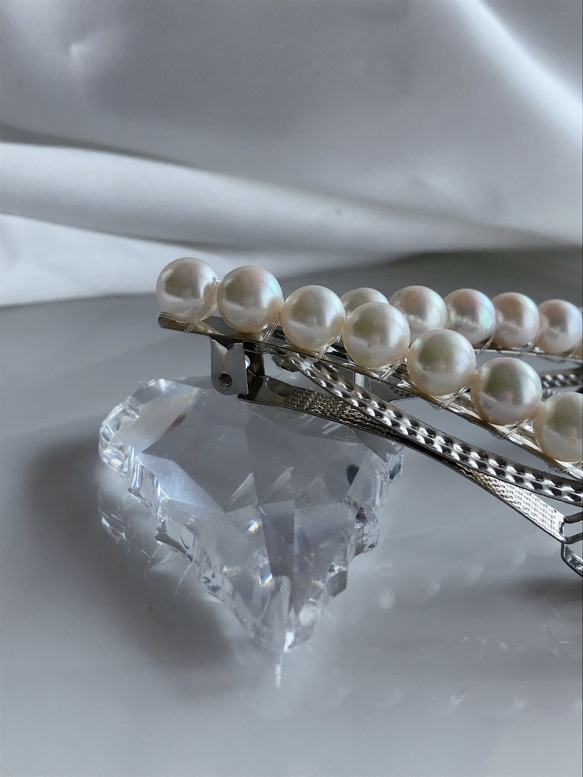 あこや真珠バレッタ　８ミリ台　シンプルライン　♦︎和装♦︎まとめ髪 5枚目の画像