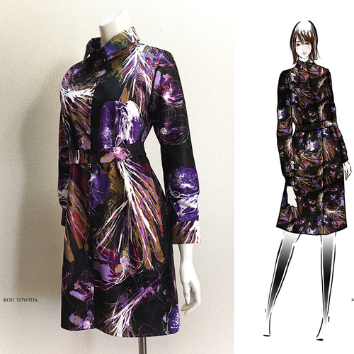 1点もの・デザイン画付き】綿プリントストレッチジャガード生地シャツ 