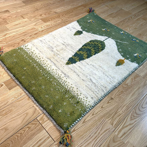 ペルシャ　ギャッベ 玄関　85×60 アイボリー　水色　糸杉　丘 ペルシャ ギャッベ 玄関 85×60 アイボリー 水色 糸杉 丘