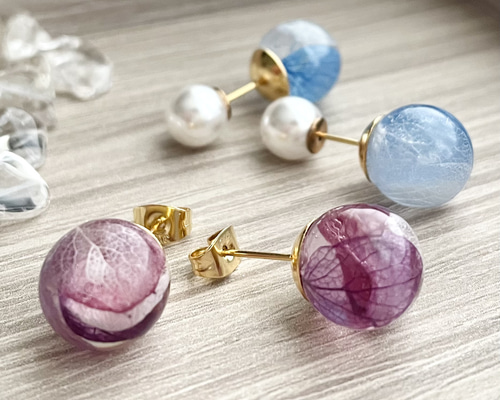 2種類〉紫陽花の球体ピアス ピアス（スタッド・一粒） 福まる 通販