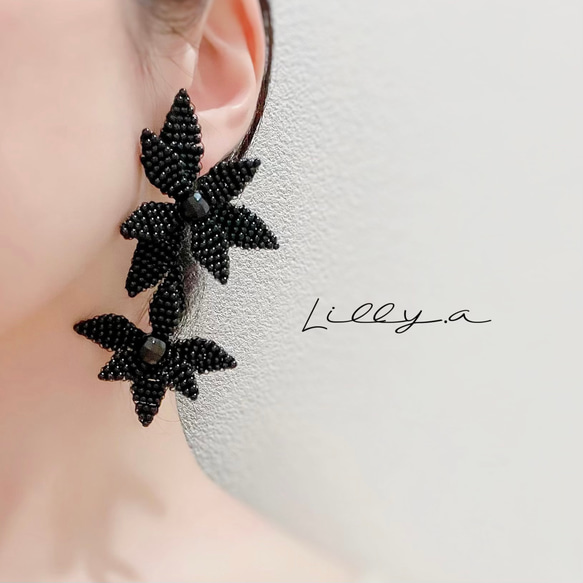 特集掲載】〈35〉ブラックフラワーイヤリング （ピアス ウェディング