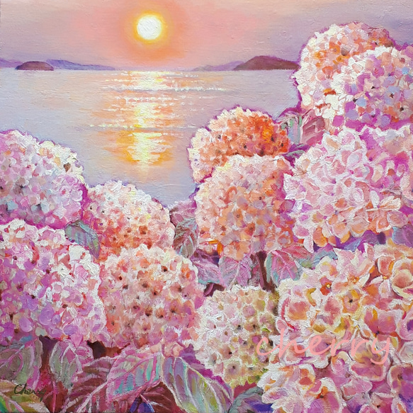 瀬戸内海の夕日と紫陽花 2枚目の画像