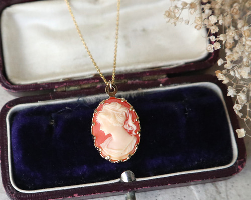 ドイツヴィンテージ！貴婦人のカメオネックレス(アプリコット) 金アレ 
