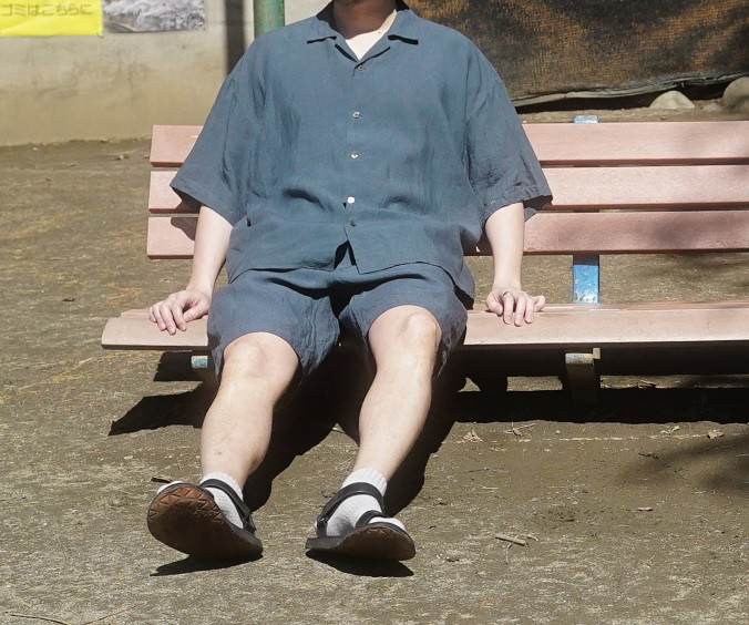 オープンカラー ハーフスリーブ シャツ / リネン100%　メンズ　ユニセックス　Ｓ、M、L、XLサイズ　日本製