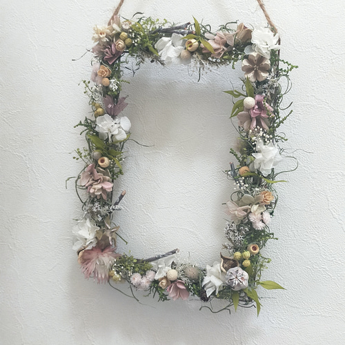 yu∞スクエアリース①∞26×21cm プリザーブドフラワー ohanabatake37