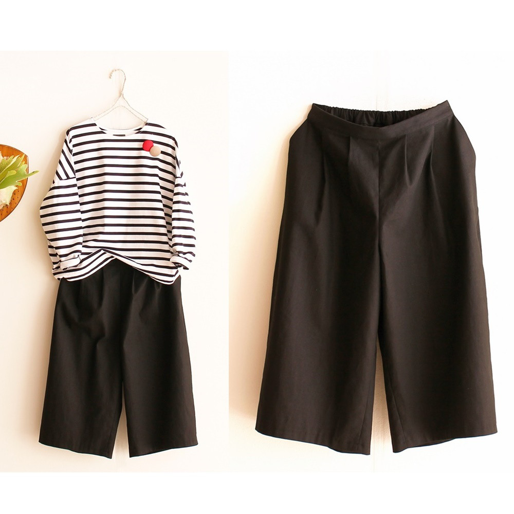 c_o_c_o_r_o　着丈変更可能ポケットつき/麻綿/コットンリネン/ワイドパンツ/クロ