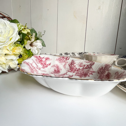 フランス花柄陶器スープ皿2枚 陶器製スープ皿6枚セット - 手描き