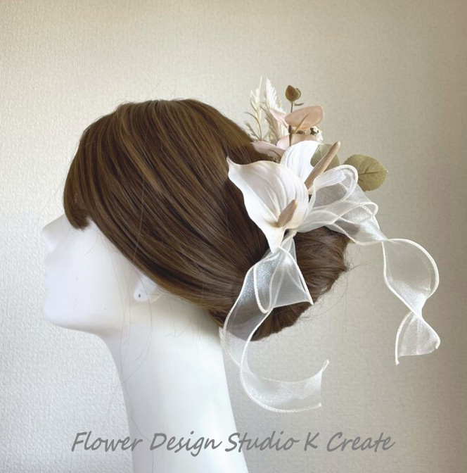 アンスリウムと薔薇のヘッドドレス 　ウェディング　結婚式　成人式　前撮り　後撮り　リゾ婚　髪飾り　アンスリウム　沖縄挙式