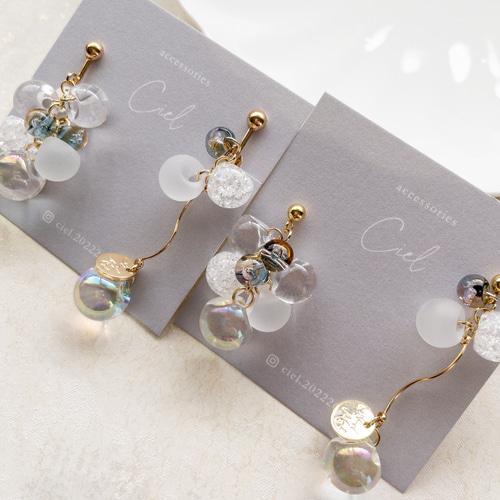 【1212】マーブルスクエアと鈴ビーズのピアス／イヤリング 1212 マーブルスクエアと鈴ビーズのピアス イヤリング BETTERDAYS_CO_JP