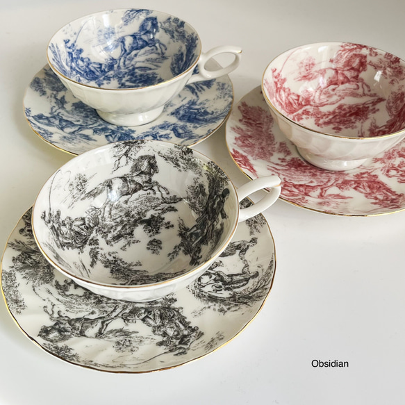 フランス伝統風景　柄⭐︎ブラック　食器　カップ&ソーサー　18世紀柄 3枚目の画像