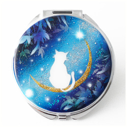 ジュエリーボックス ピルケース機能付きミラー 白猫と月～星に願いを～ 4枚目の画像