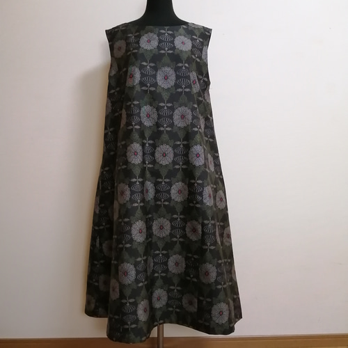 M*i様 着物リメイク♪ 反物大島紬等&パッチ ワンピース MーL 総裏地付