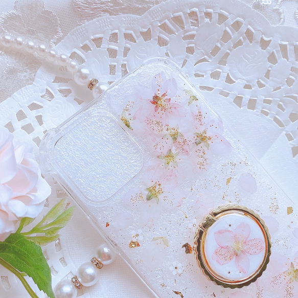 リング付き♡桜の花びら舞うスマホケース♡iPhone GALAXY Xperia oppo reno 4枚目の画像