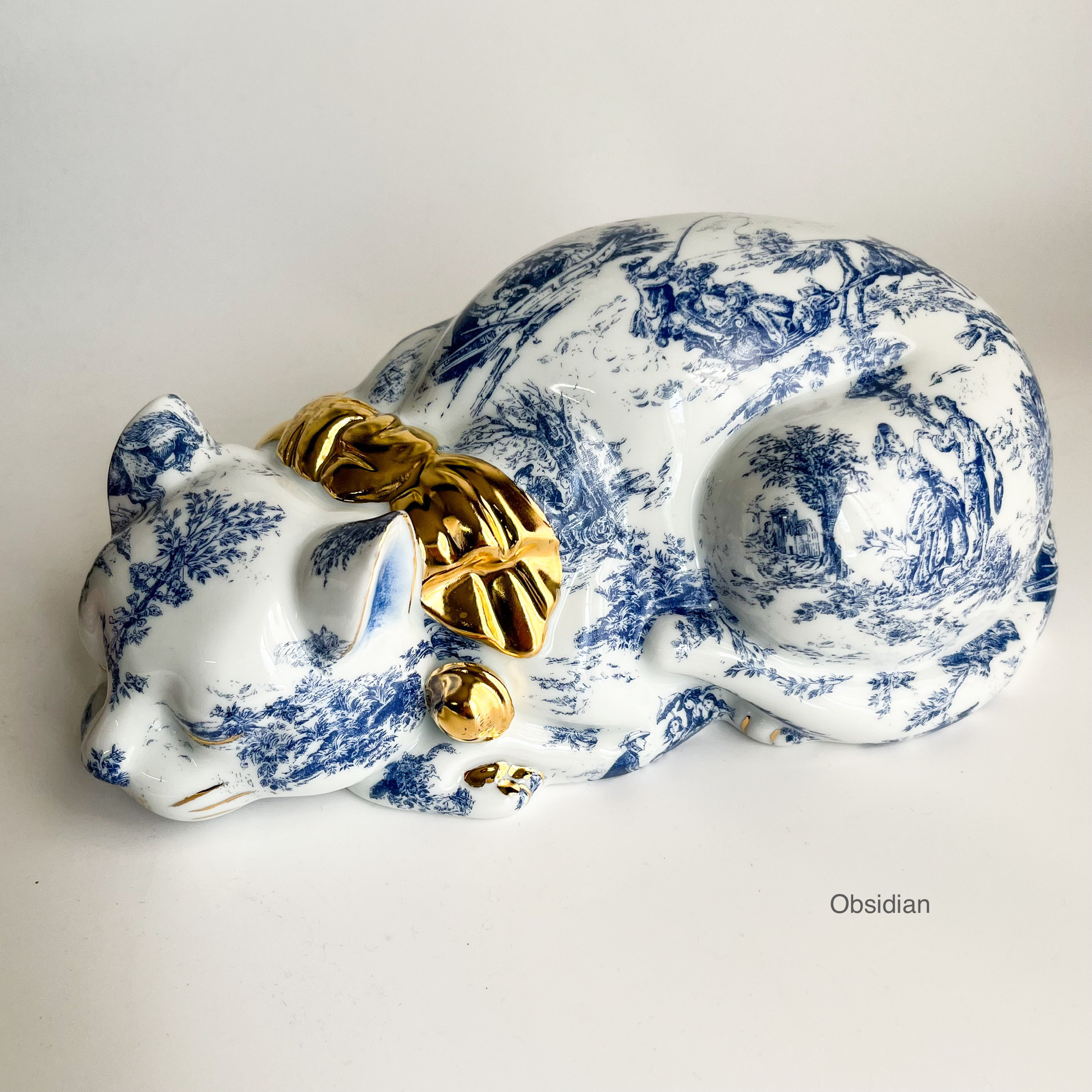 眠り猫⭐︎ フランス伝統風景　柄⭐︎ブルー  ねこ　18世紀フランス伝統柄