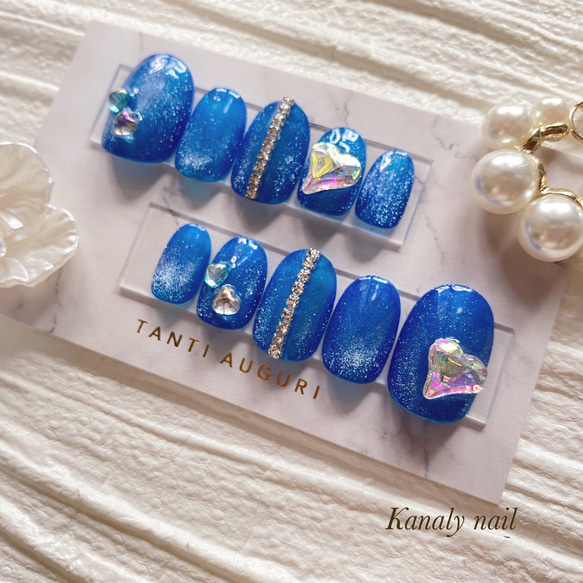 09))マグネット ネイルチップ ハートネイル フレンチガーリー ブルーネイル ネイルチップ くすみブルー/マグネット/蝶々/ハート/お上品
