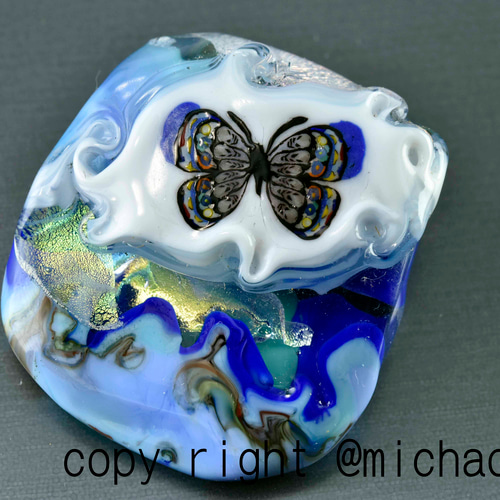 創作トンボ玉 極細密 蝶 アートガラスのジュエリー バタフライ 蝶