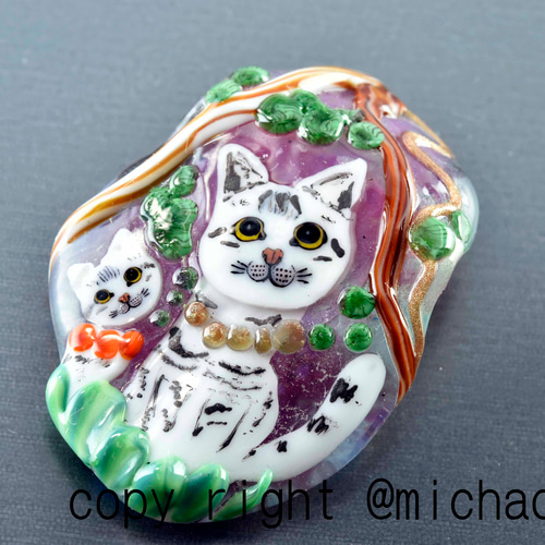 古着人気アイテム 創作トンボ玉 ペンダント cat アートガラスのジュエリー 猫 その他