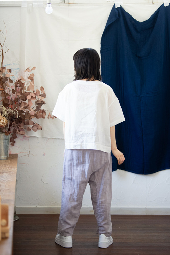 Linen＆OrganicCotton　Wガーゼゆったりパンツ【ラベンダー染め】 7枚目の画像