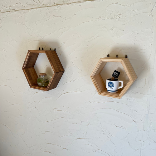 英国 六角形 ウォールシェルフ A 賃貸 収納 風水 玄関 緑起良い ラック