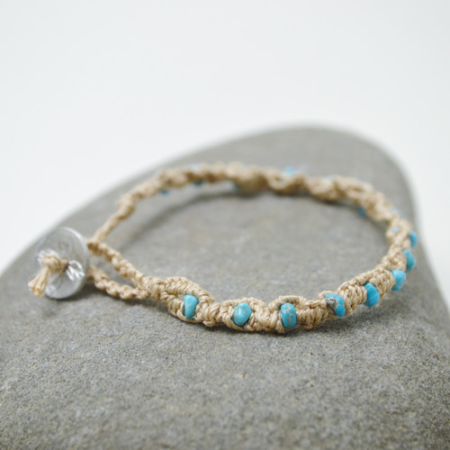 Braided Rope シリーズ - ライトブラウン 2‧ターコイズ‧手作り純錫