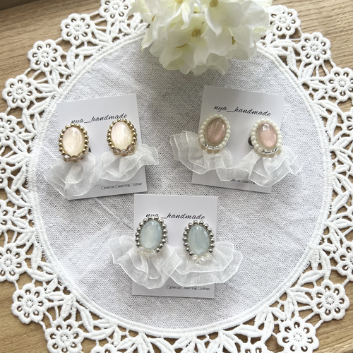 ビーズ刺繍 イヤリング feminine】ビーズ刺繍アクセサリー レジン ...