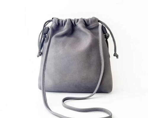 ESP-6648 ［カウレザー］ 巾着ショルダーバッグ スレートグレー