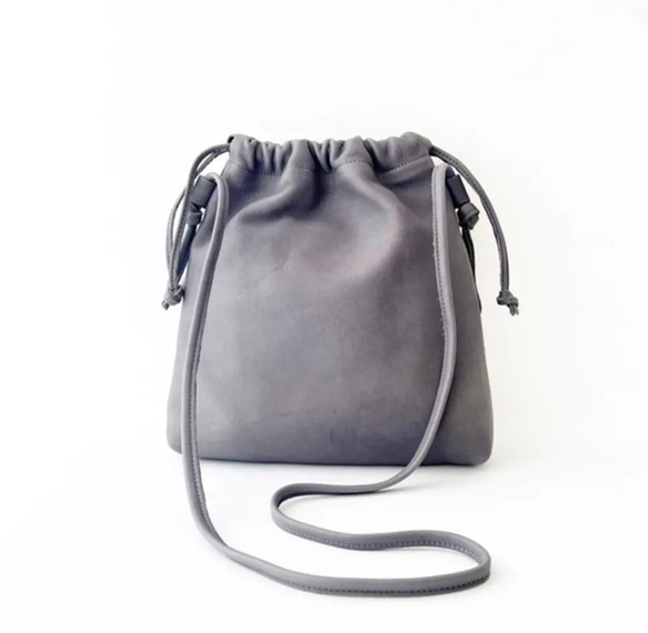 ESP-6648 ［カウレザー］ 巾着ショルダーバッグ スレートグレー