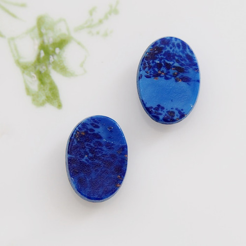 1個】ヴィンテージ ドイツ ラピスブルー ガラスカボション オーバル