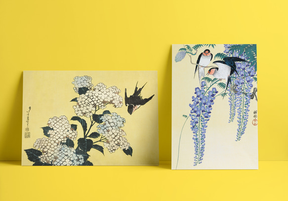 【NO.446】燕と紫陽花の日本画アートポスター☆パステルカラー和柄浮世絵和モダン大正ロマンA3A2A1B5B4B3B2 7枚目の画像