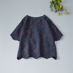 リネン100%総刺繍ゆったり大人可愛い半袖トップス♪ ブラウス