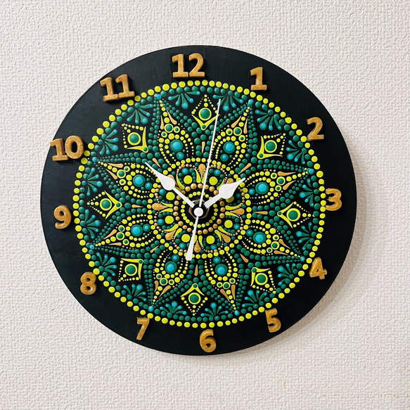 ドットマンダラクロック　曼荼羅　時計　壁掛け　壁掛け時計　瞑想　癒し　ヒーリング　ヨガ　お香　観葉植物　グリーン 4枚目の画像