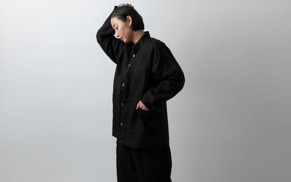 【再入荷】木間服装製作 jacket リネン black｜unisex freesize 5枚目の画像