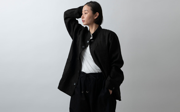 【再入荷】木間服装製作 jacket リネン black｜unisex freesize 1枚目の画像