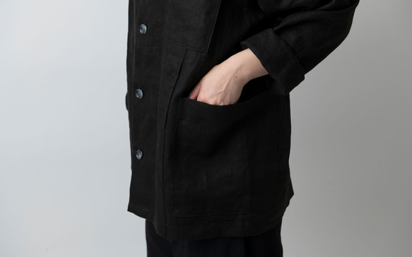 【再入荷】木間服装製作 jacket リネン black｜unisex freesize 12枚目の画像