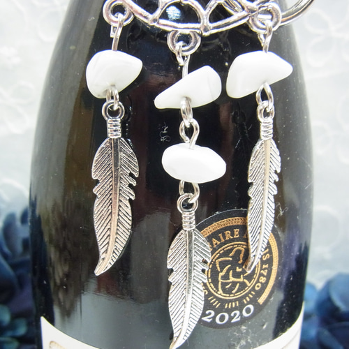 キーホルダー バックチャーム天然石 ハウライトドリームキャッチャー  