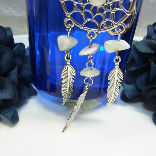 キーホルダー バックチャーム天然石 ハウライトドリームキャッチャー  