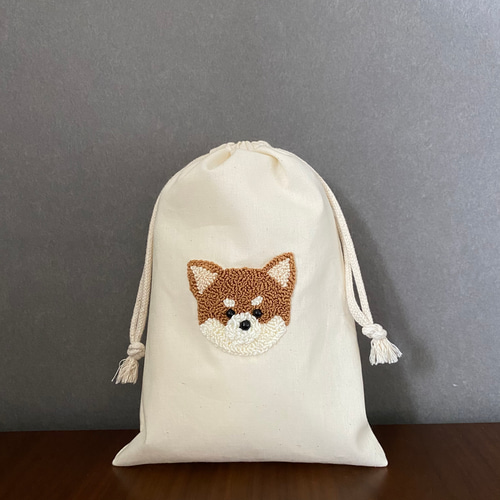 名入れok／ 柴犬 巾着 出産祝い おむつポーチ お着替え入れ 体操服袋