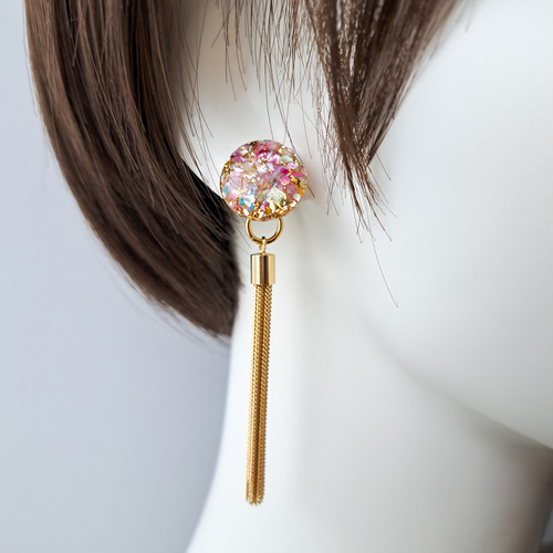 クラックシェル ミックスカラー レジンピアス ピアス（スタッド・一粒 