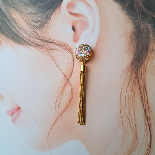 クラックシェル ミックスカラー レジンピアス ピアス（スタッド・一粒 