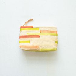 三角形插角袋&lt;檸檬橙絲帶&gt;播州織原創布料 第2張的照片