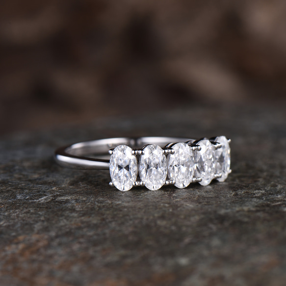 ユニークなモアッサナイト結婚指輪 5 ストーンブライダルリング 925 スターリングシルバープロミスリングギフト 2枚目の画像