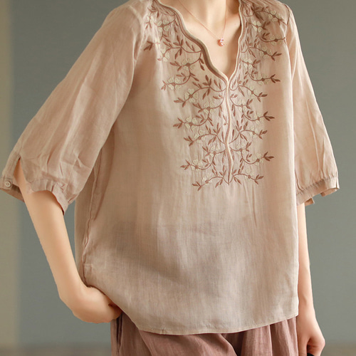 @ Leh レー 刺繍 ブラウス シャツ リネン 麻 長袖 透け感 トップス 2089-main-250414-3.jpg