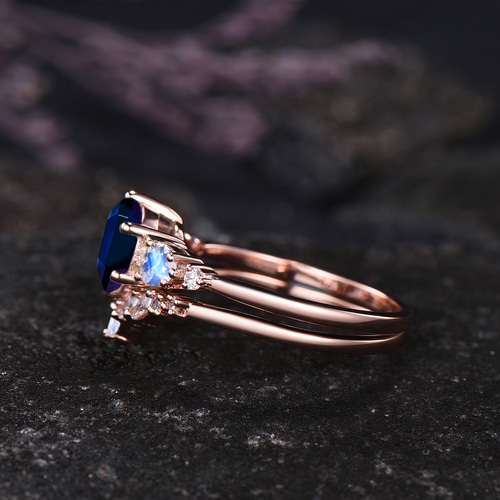 6 月の誕生石アレキサンドライト婚約指輪セット天然ブルームーン