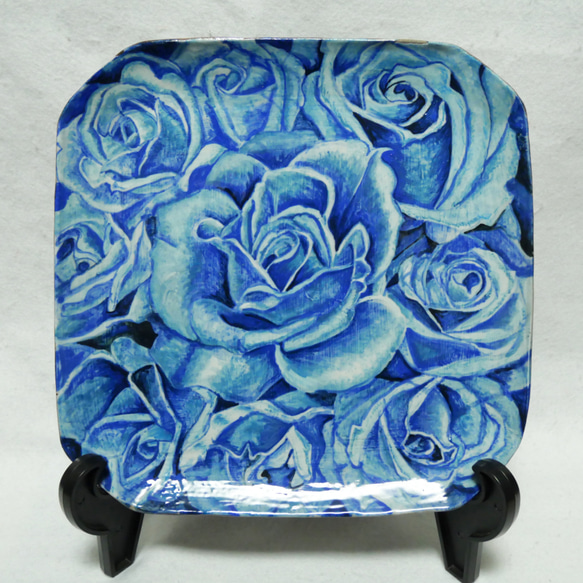 陶芸【青い薔薇の皿】 3枚目の画像