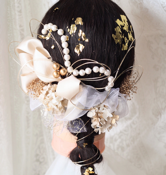 sononページ リバティ ヘアアクセサリー パールチェーン♡サテンリボン☆オーガンジーヘッドパーツ