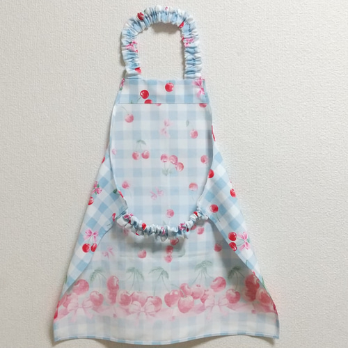 チェリー（ライトブルー）子供用エプロン 90～160cm【首回り・腰回りの