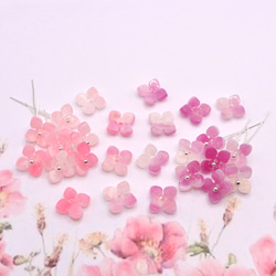 オリジナル★ 変色するお花のアセテートパーツ　アジサイ　クローバーピンクグラデーション→ローズピンクグラデーション 4枚目の画像