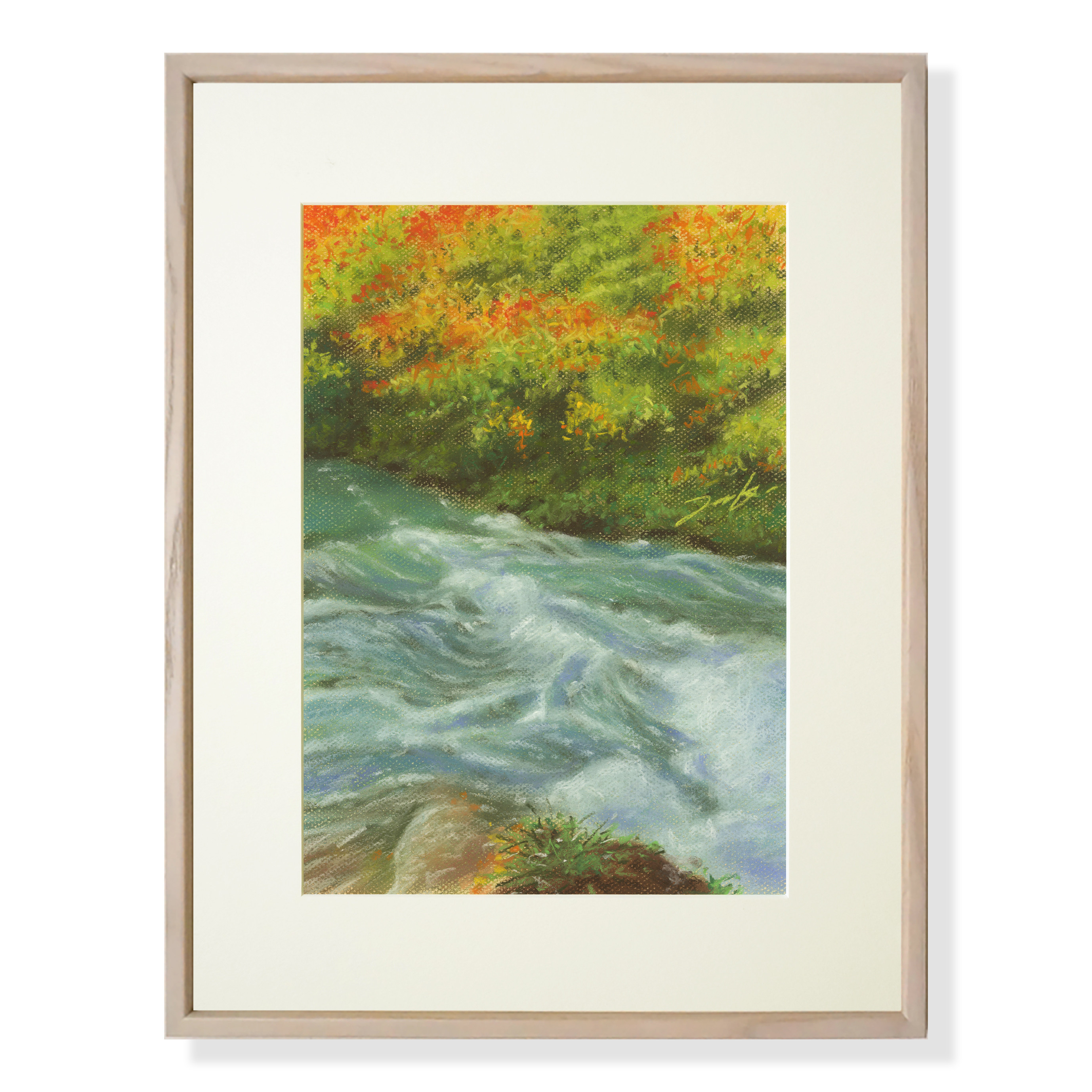 鶴仙渓・紅葉（パステル画・マット紙付き） 絵画 パステル画生活