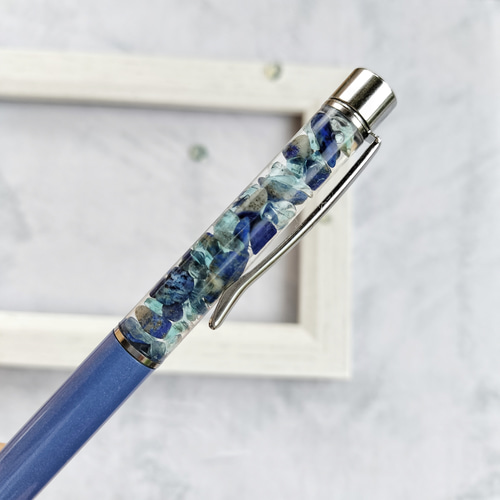 blue planet」ラピスラズリ アパタイト ハーバリウムボールペン ギフト