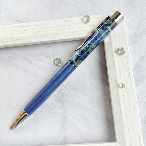 blue planet」ラピスラズリ アパタイト ハーバリウムボールペン ギフト